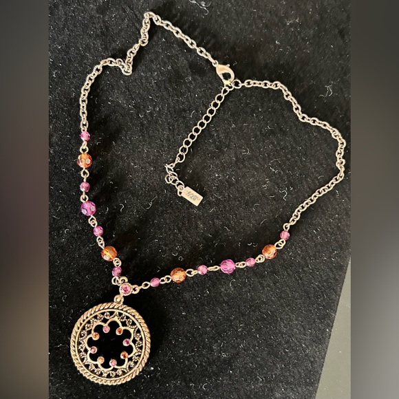 1928 statement necklace and dangle earrings set in pink crystal - Picture 7 of 8